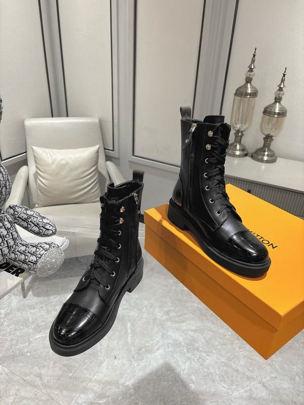 LV Citizen Flat Ranger Boot in pelle di vitello nera liscia