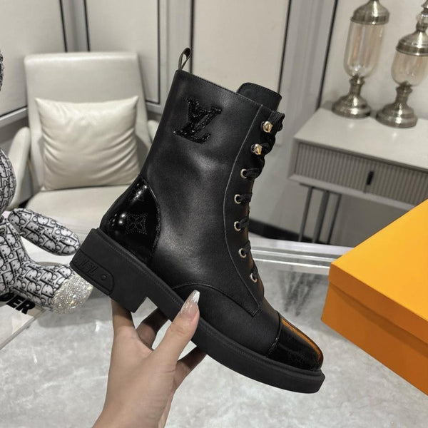 Stivali LV Citizen Flat Ranger in pelle di vacchetta nera