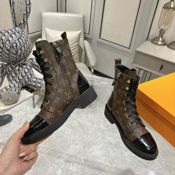 Stivali LV Citizen Flat Ranger in pelle bovina monogramma marrone scuro