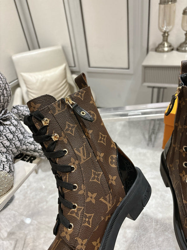 Stivali LV Citizen Flat Ranger in pelle bovina monogramma marrone scuro