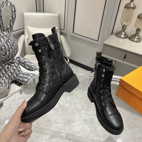 Stivali LV Citizen Flat Ranger in pelle bovina monogrammata nera