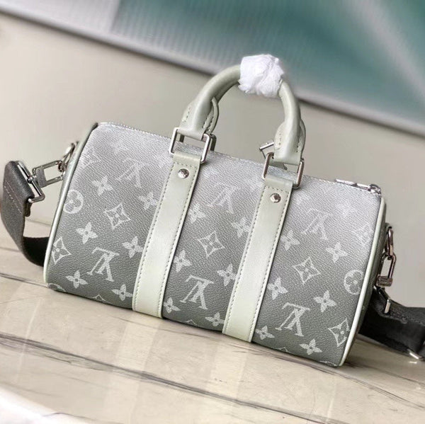 BORSA A TRACOLLA KEEPALL 25 IN TELA GRIGIA CON MONOGRAMMA SFUMATO