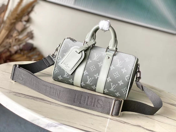 BORSA A TRACOLLA KEEPALL 25 IN TELA GRIGIA CON MONOGRAMMA SFUMATO