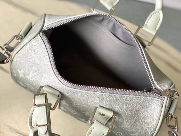 BORSA A TRACOLLA KEEPALL 25 IN TELA GRIGIA CON MONOGRAMMA SFUMATO