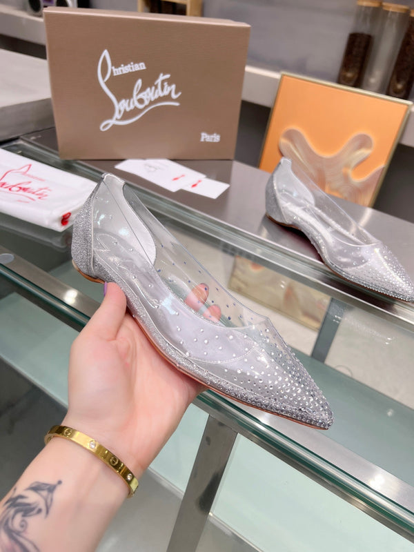 CL Degrastrass Flats Silver PVC and Strass Silver