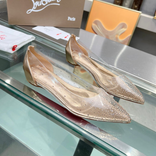 CL Degrastrass Flats Silver PVC and Strass Light Peach
