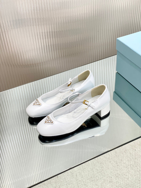 PRA NAPPA MARY JANE PUMPS WHITE LAMBSKIN