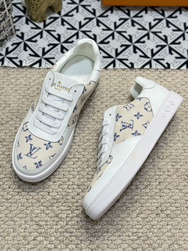 LV TRAINER SNEAKER WHITE CALFSKIN AND CAMEL BEIGE MONOGRAM CANVAS