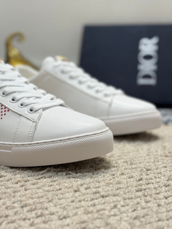 CD LOW TOP BASIC SNEAKER WHITE AND RED CALFSKIN