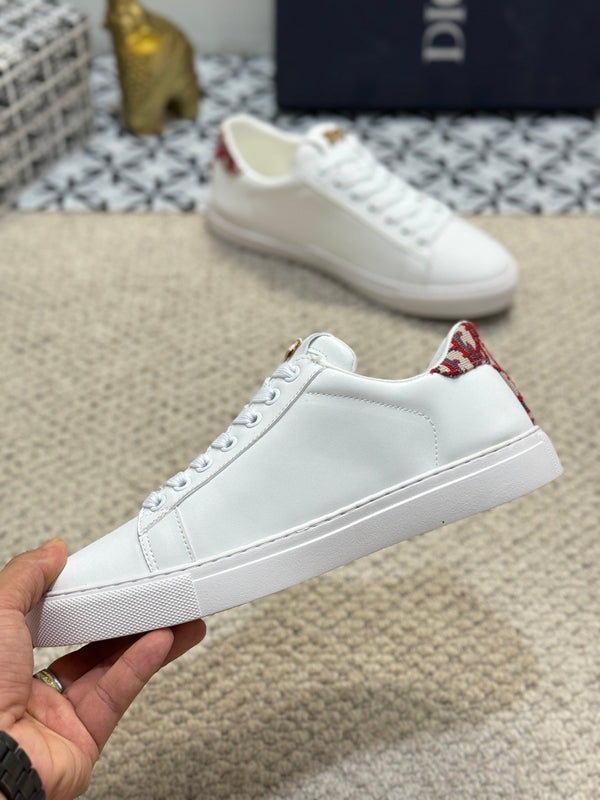 CD LOW TOP BASIC SNEAKER WHITE AND RED CALFSKIN