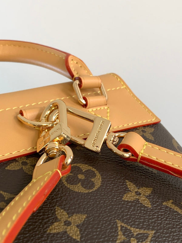 LV Soho Mini Backpack 17cm Brown Beige Monogram Canvas & Cowhide