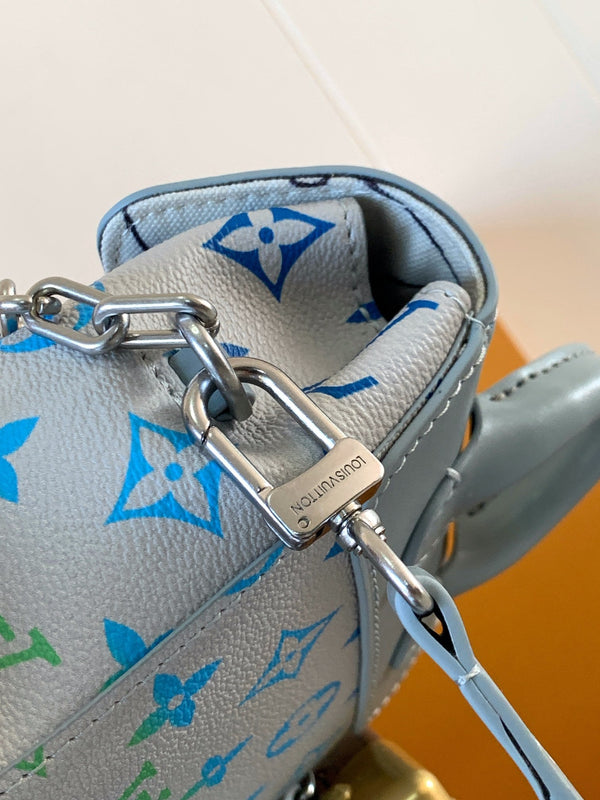 LV M13905 Nano Steamer Bag 15cm Solf Blue White Monogram Silver HW