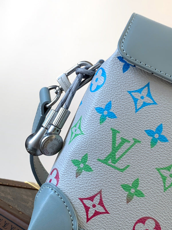 LV M13905 Nano Steamer Bag 15cm Solf Blue White Monogram Silver HW