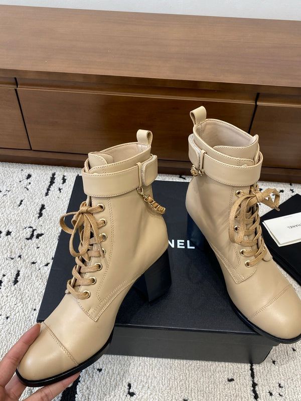 CC Ankle Boots 50mm With Chain Strap Beige Calfskin 529291