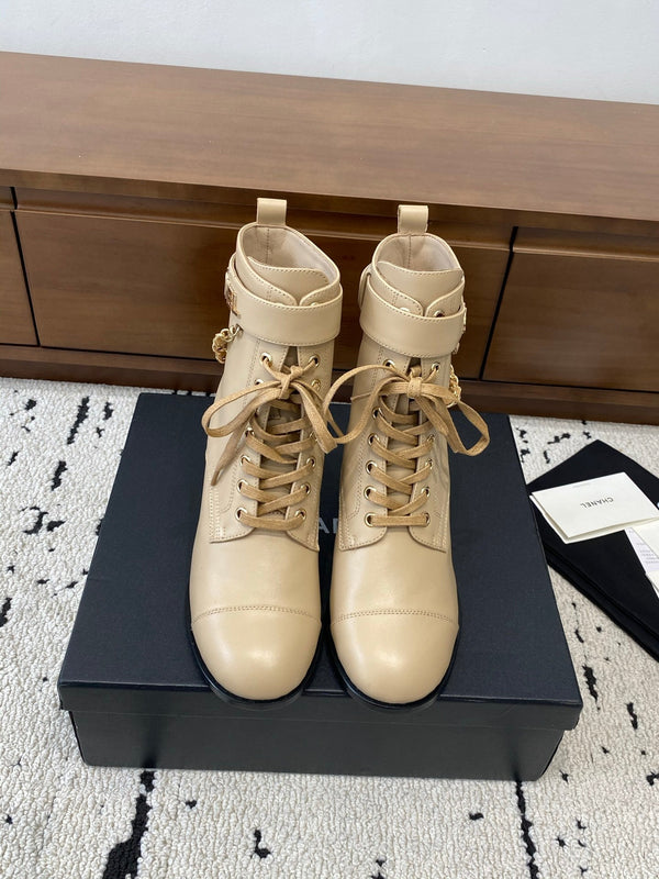 CC Ankle Boots 50mm With Chain Strap Beige Calfskin 529291