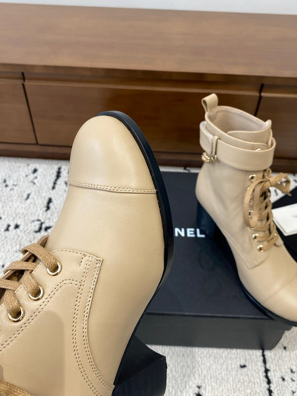 CC Ankle Boots 50mm With Chain Strap Beige Calfskin 529291