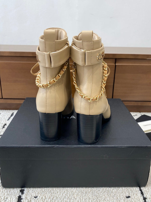 CC Ankle Boots 50mm With Chain Strap Beige Calfskin 529291