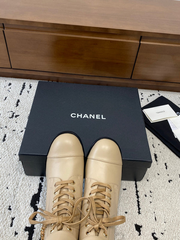 CC Ankle Boots 50mm With Chain Strap Beige Calfskin 529291