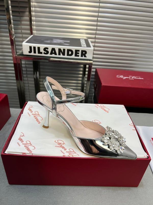 Flower Strass Buckle Slingback Pump 90 Silver