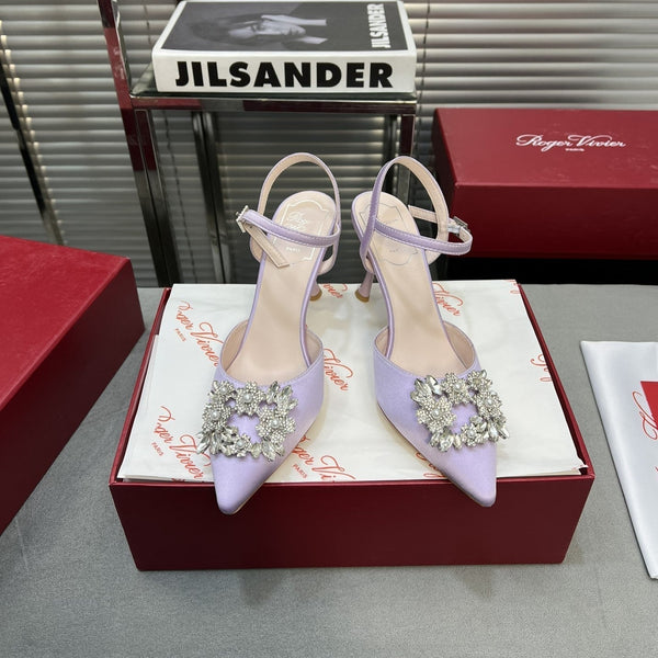 Flower Strass Buckle Slingback Pump 90 Violet Satin