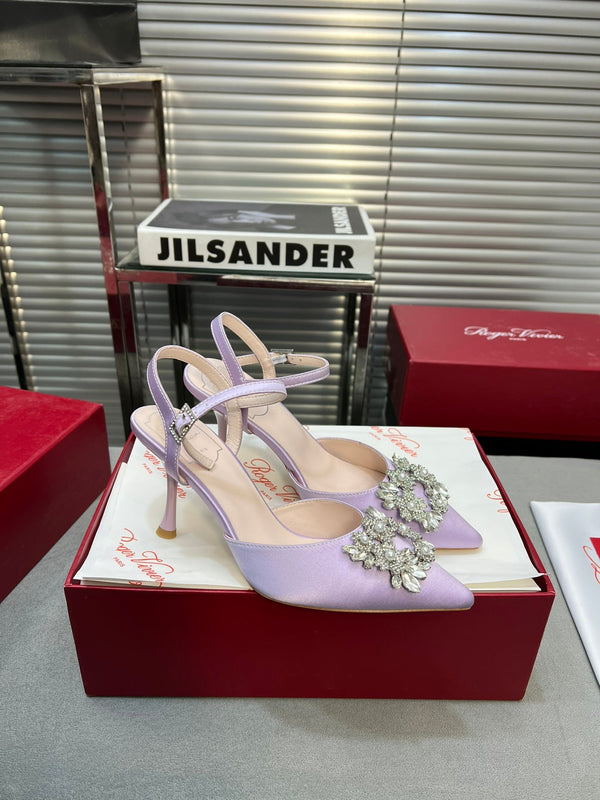 Flower Strass Buckle Slingback Pump 90 Violet Satin