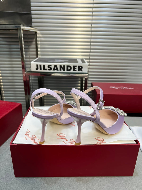 Flower Strass Buckle Slingback Pump 90 Violet Satin