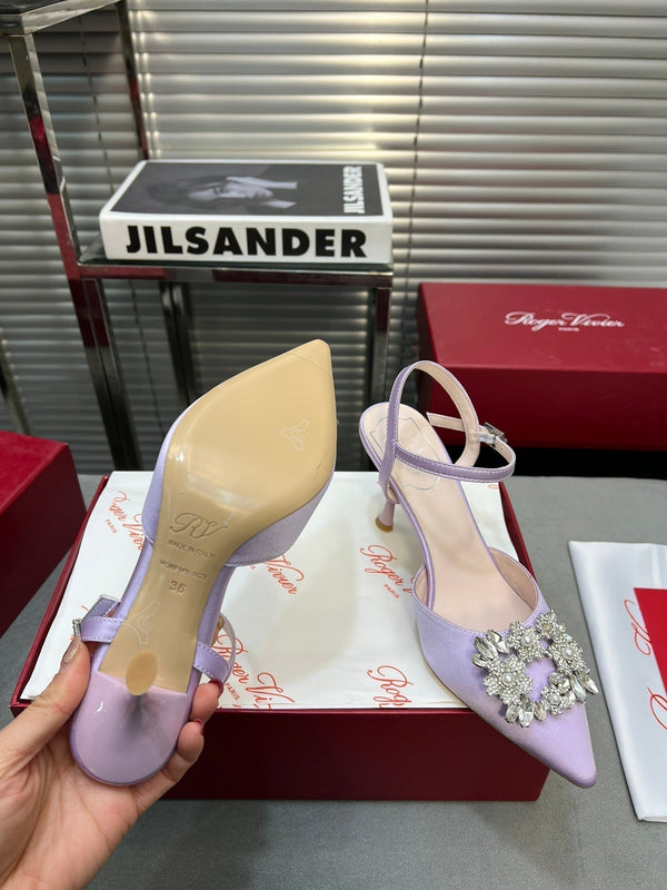 Flower Strass Buckle Slingback Pump 90 Violet Satin