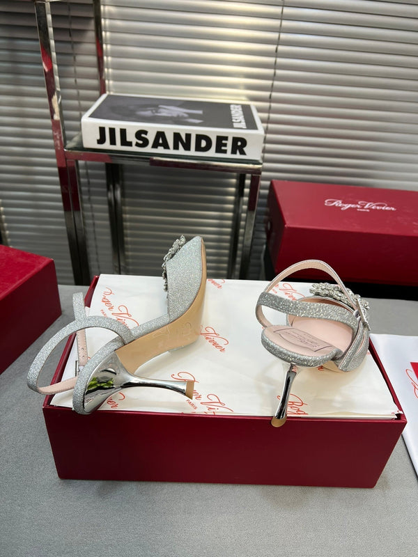 Flower Strass Buckle Slingback Pump 90 Grey Crystal Satin