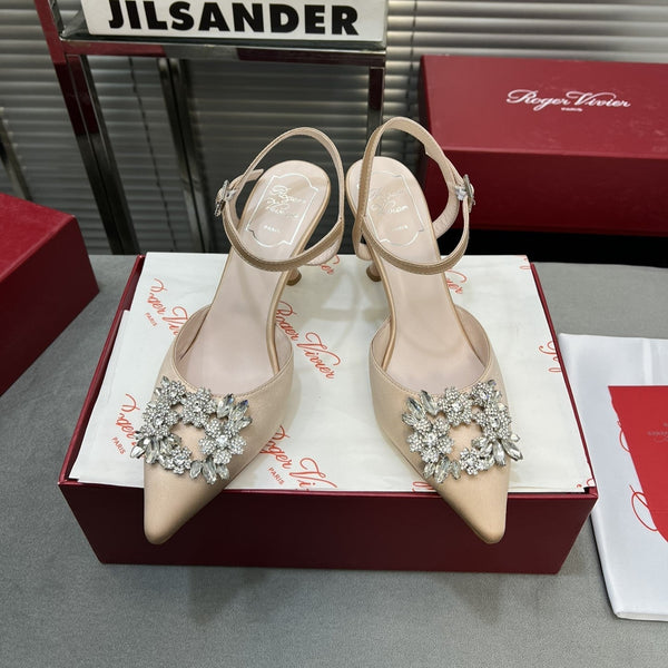 Flower Strass Buckle Slingback Pump 90 Beige Satin