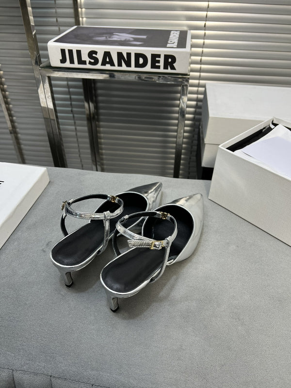 cl kitten 50 silver metalic calfskin