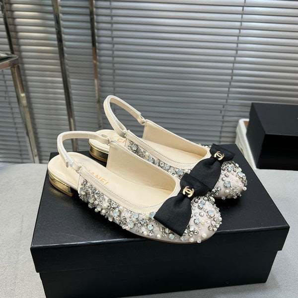 slingbacks flat beige bowl silk diamond buckle