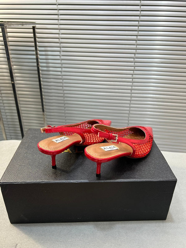 alaia high love slingback 55 fishnet red lambskin