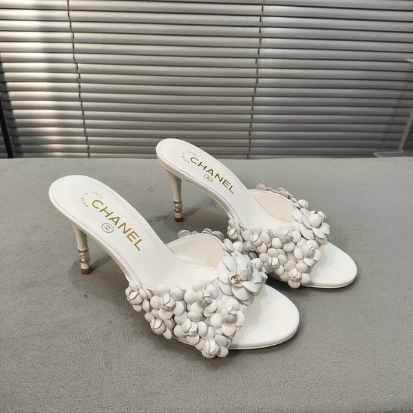 mule sandal 80 white calfskin flower