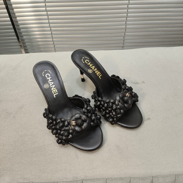 mule sandal 80 black calfskin flower
