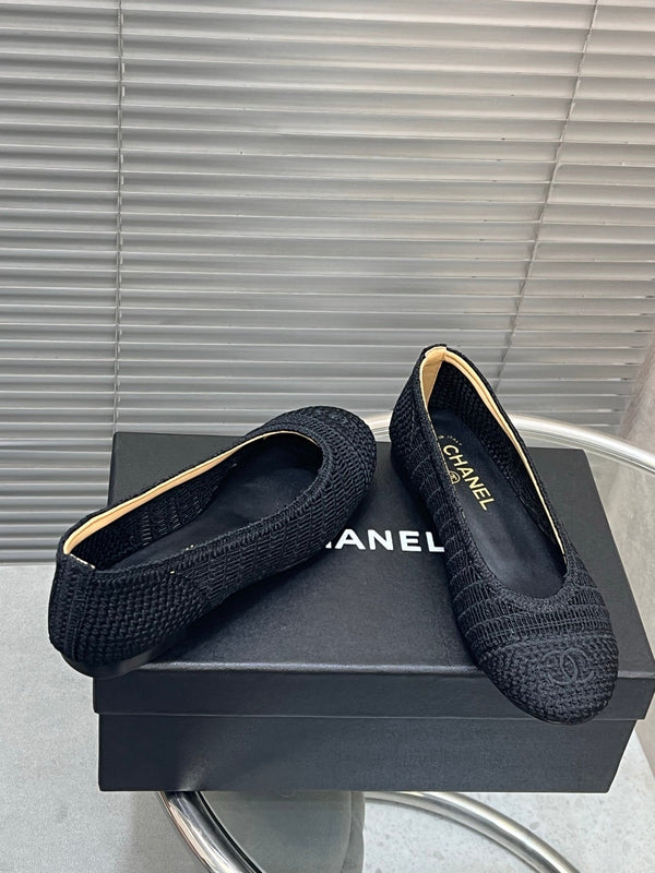 CC 25 Ballet Flat Black Beige Raffia