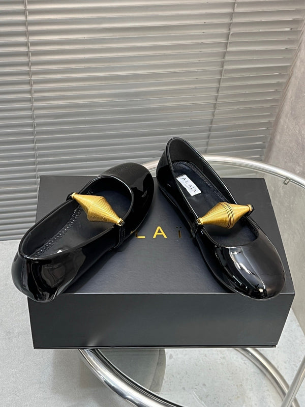 Alaia 25 Jewel Patent Leather Ballerine Nero Agnello 300012