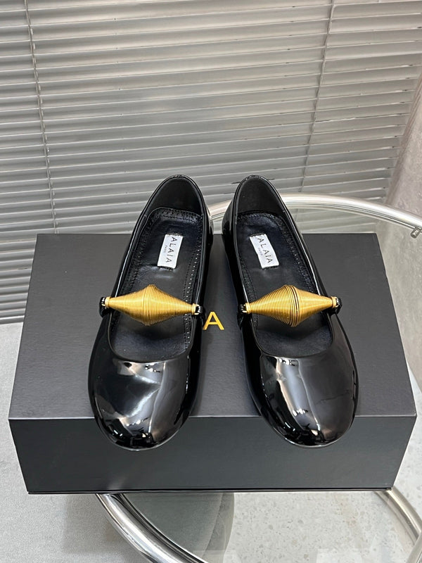 Alaia 25 Jewel Patent Leather Ballerine Nero Agnello 300012