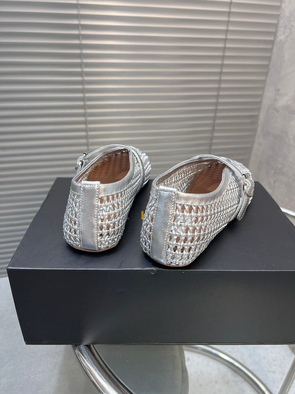 Ballerine Alaia intrecciate in pelle di vacchetta color argento 300042