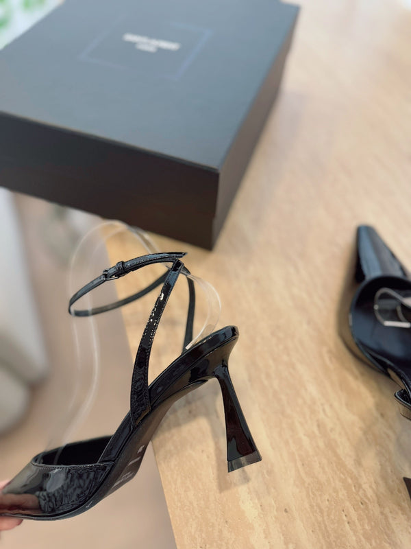 HIGH SLINGBACK 75 MM IN BLACK PATENT CALFSKIN
