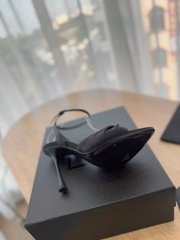 LOLA SANDAL 10 CM IN BLACK VISCOSE AND SILK