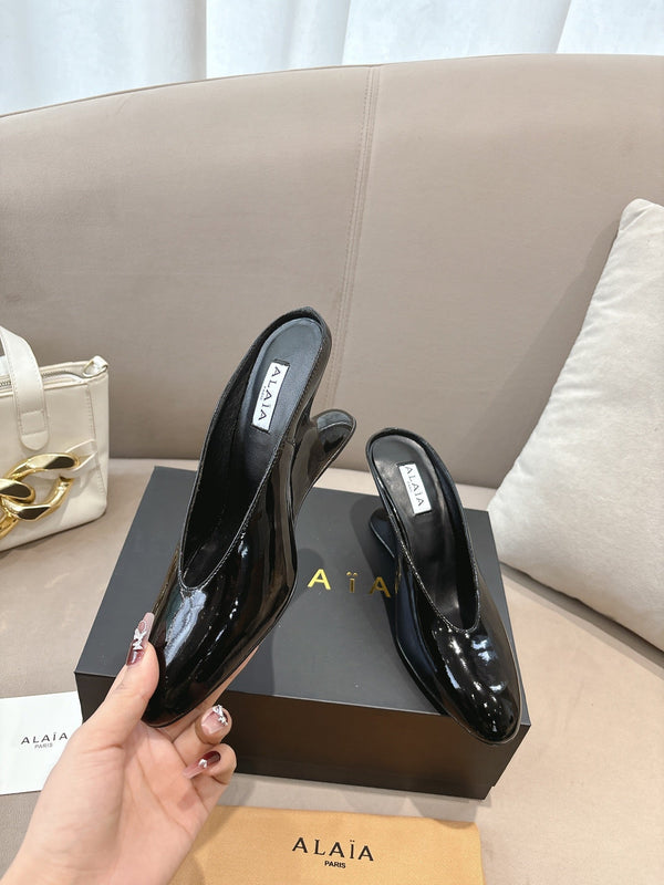 Alaia 25 Curve Wedge Mules Black Lambskin 293555