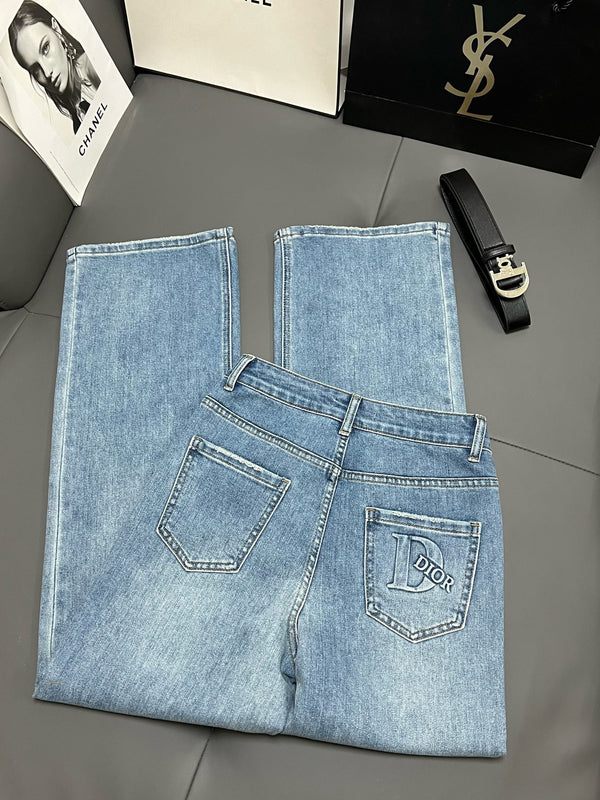 CD 2025 Belt Straight Slightly Stretch Jeans Denim Blue Cotton 109045