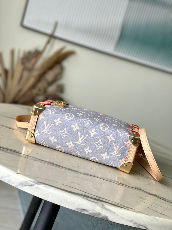 BAULE LATERALE 21 IN TELA TRIANON GRIGIO CREMA MONOGRAMMA FERRAMENTA ORO