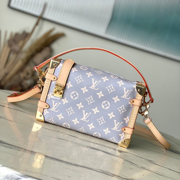 BAULE LATERALE 21 IN TELA TRIANON GRIGIO CREMA MONOGRAMMA FERRAMENTA ORO