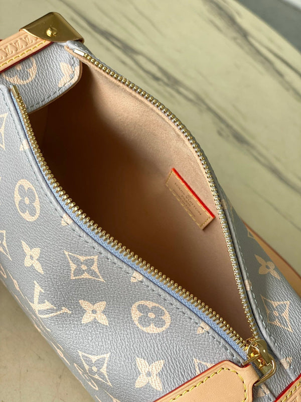 BAULE LATERALE 21 IN TELA TRIANON GRIGIO CREMA MONOGRAMMA FERRAMENTA ORO