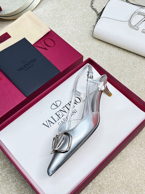 décolleté vlogo slingback 80 in pelle di vitello metallizzata argento