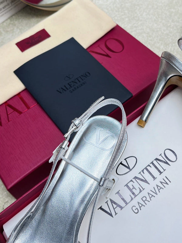 décolleté vlogo slingback 80 in pelle di vitello metallizzata argento