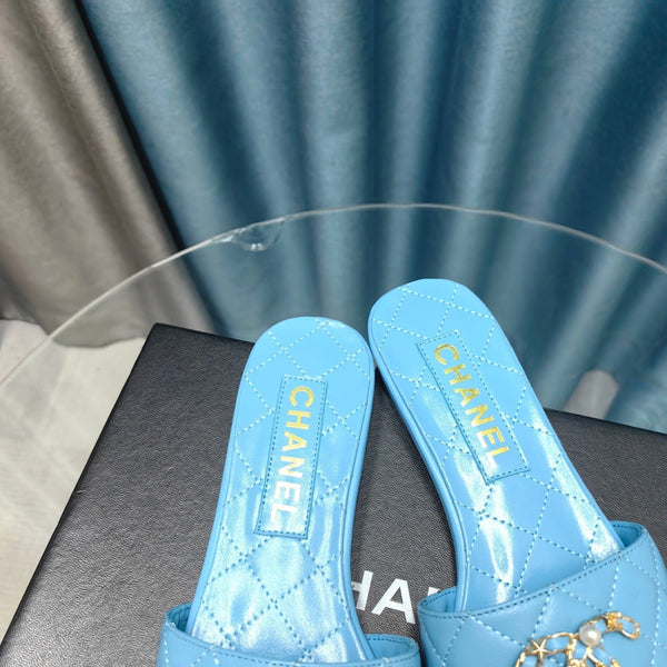 mule sandal quilted turquoise calfskin mop