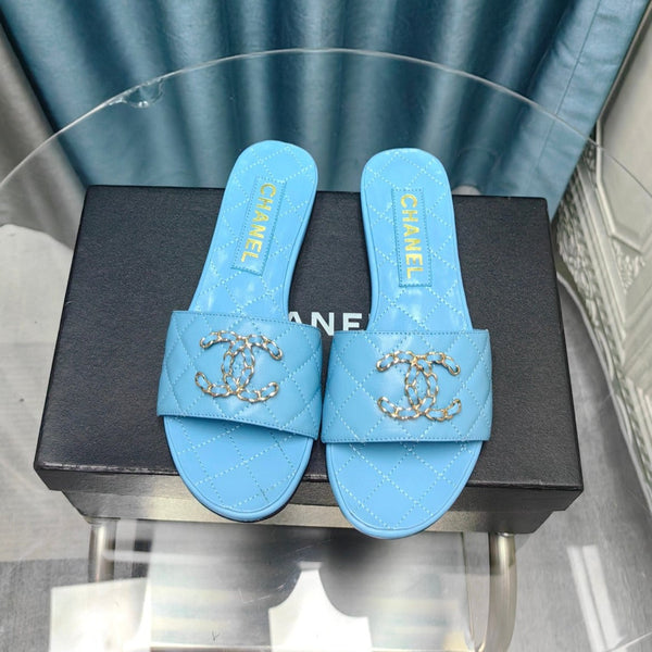 mule sandal quilted cloud blue calfskin