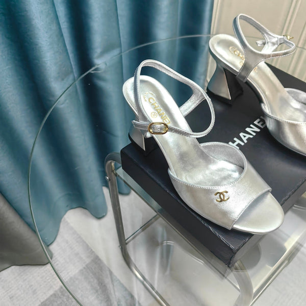 sandalo slingback cc 85 in pelle di vitello metallizzata argento